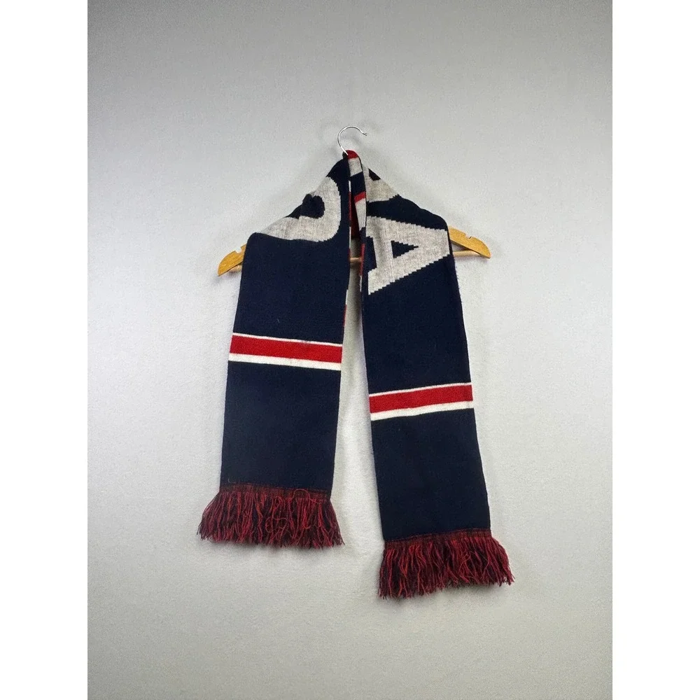 USA Olympic Partner Knit Scarf Fringe Navy Red White‎